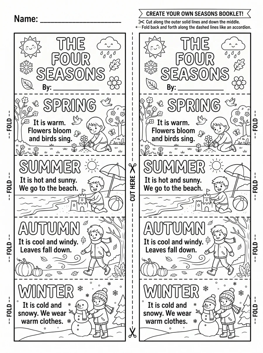 Modello The Four Seasons in bianco e nero: due strisce uguali con copertina e quattro stagioni.