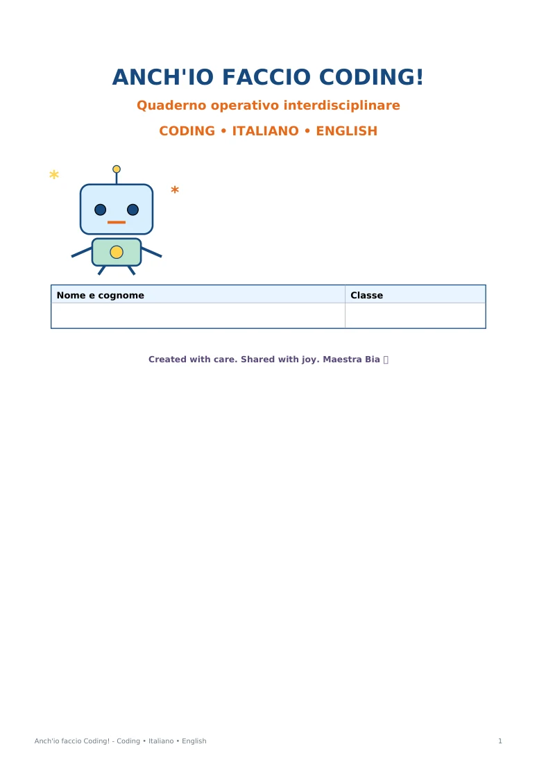 Copertina originale del quaderno Anch’io faccio Coding! con il robot Byte