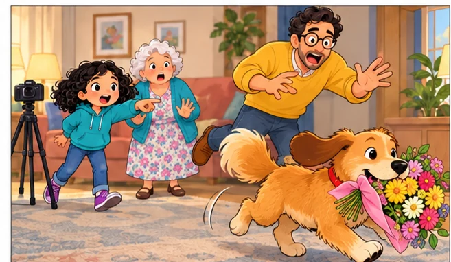 Puddle scappa con i fiori e sorprende tutta la famiglia.