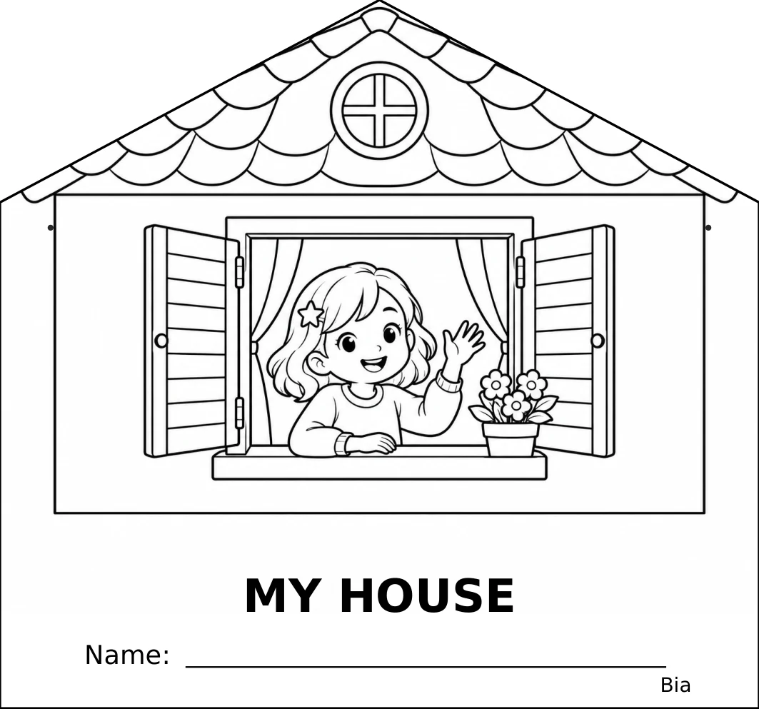 La casetta di My House con una bambina alla finestra.